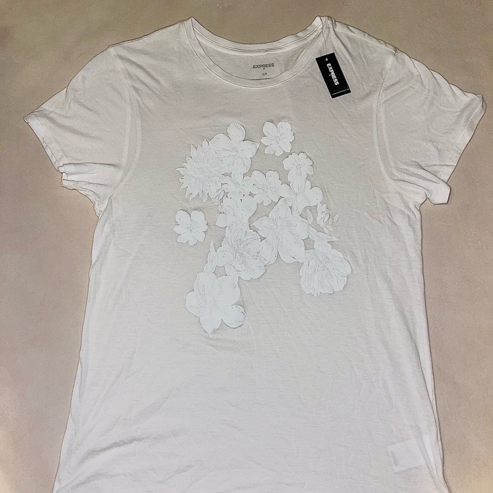 Express White Embellished‎ Short Sleeve T-Shirt
